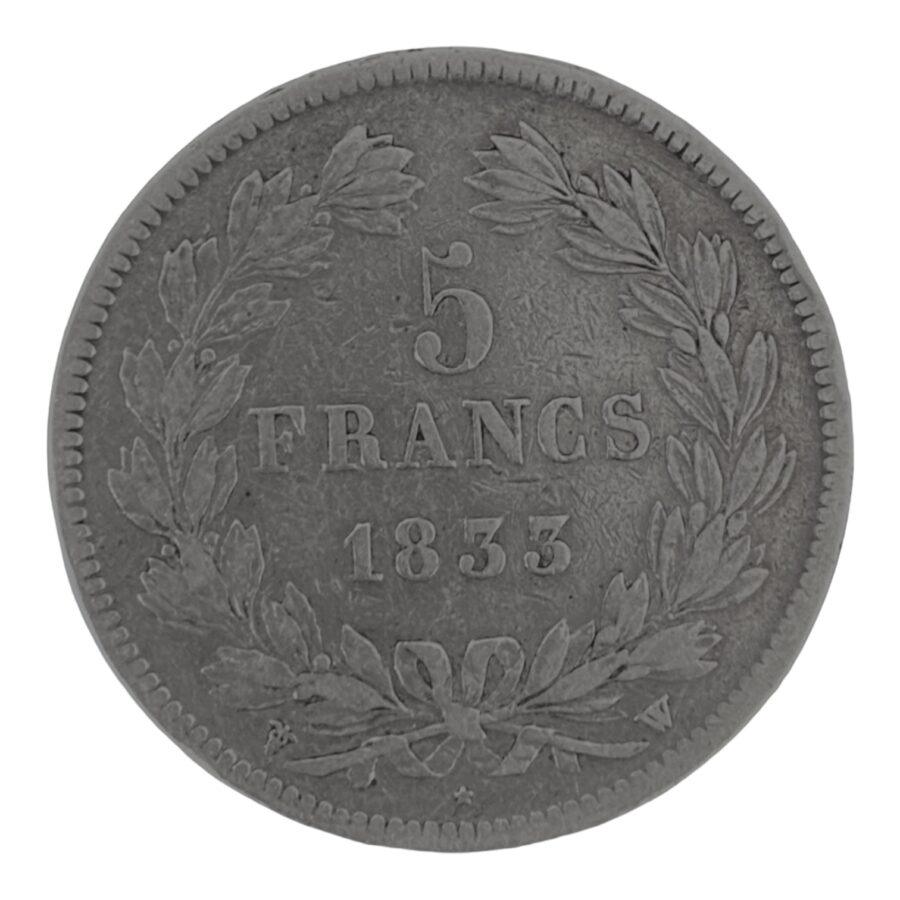 5 Francs Écu Louis-Philippe 1833 W. Lille – Image 2