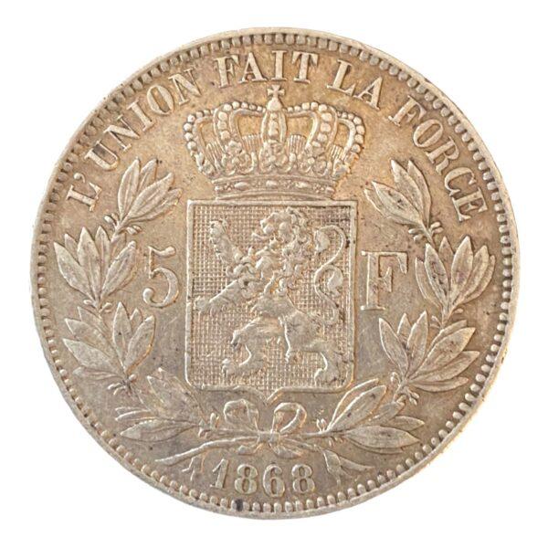 ÉCU 5 FRANCS BELGIQUE LEOPOLD II LEOP WIENER