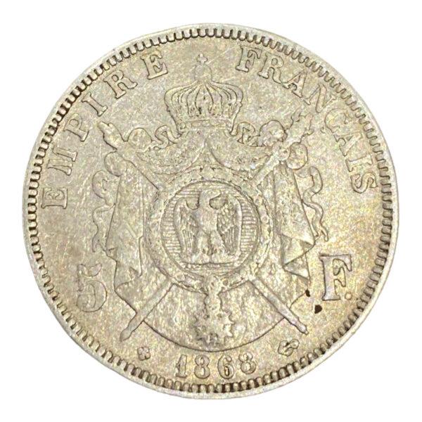 PRIX ET VALEUR DU MONNAIE GRADÉE PCGS MS64 NAPOLÉON III 5 FRANCS 1868 BB