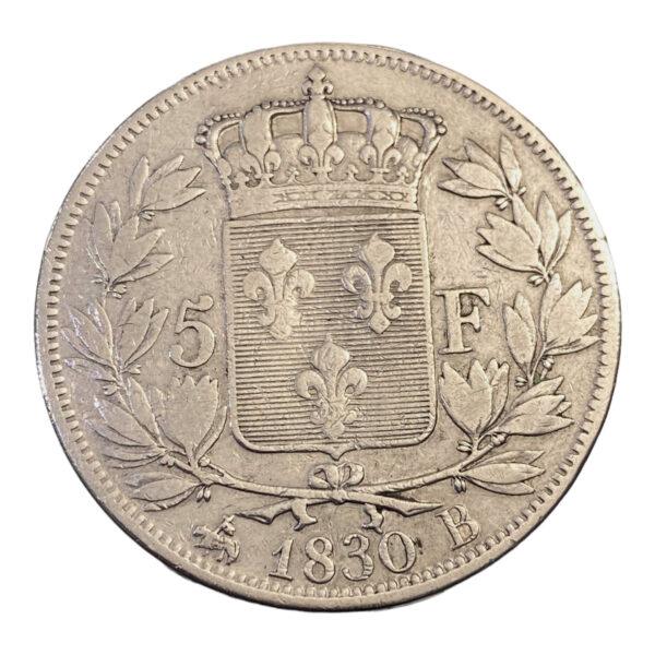 5 francs Charles X 2e type, tranche en relief 1830 B Rouen