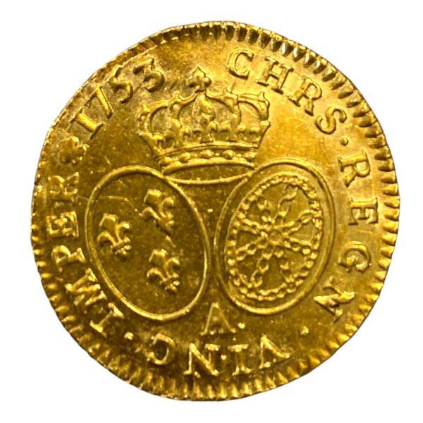 LOUIS XV DIT LE BIEN AIMÉ Louis d’or aux écus ovales, tête ceinte d’un bandeau 1753 Paris