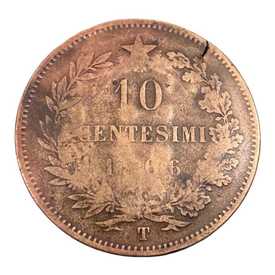 10 centesimi de Vittorio Emanuele II d'Italia, frappées à Turin (T) en 1866 – Image 2