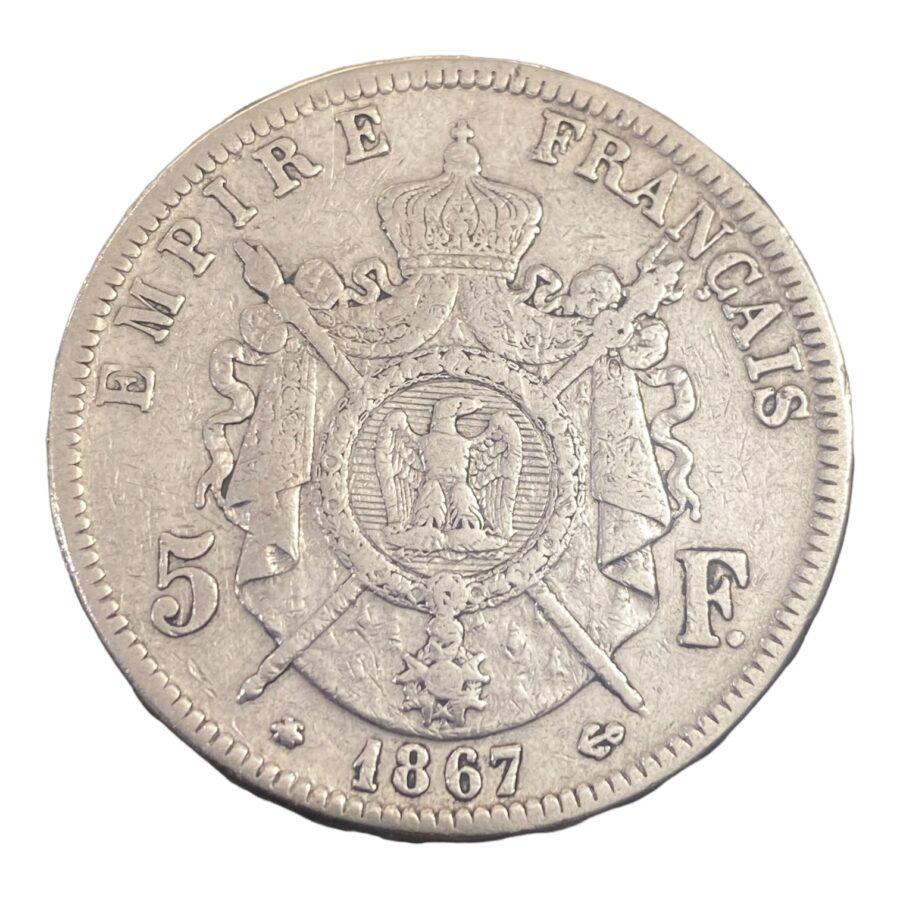 5 Francs Napoléon III, tête laurée, (A) 1867 PARIS – Image 2