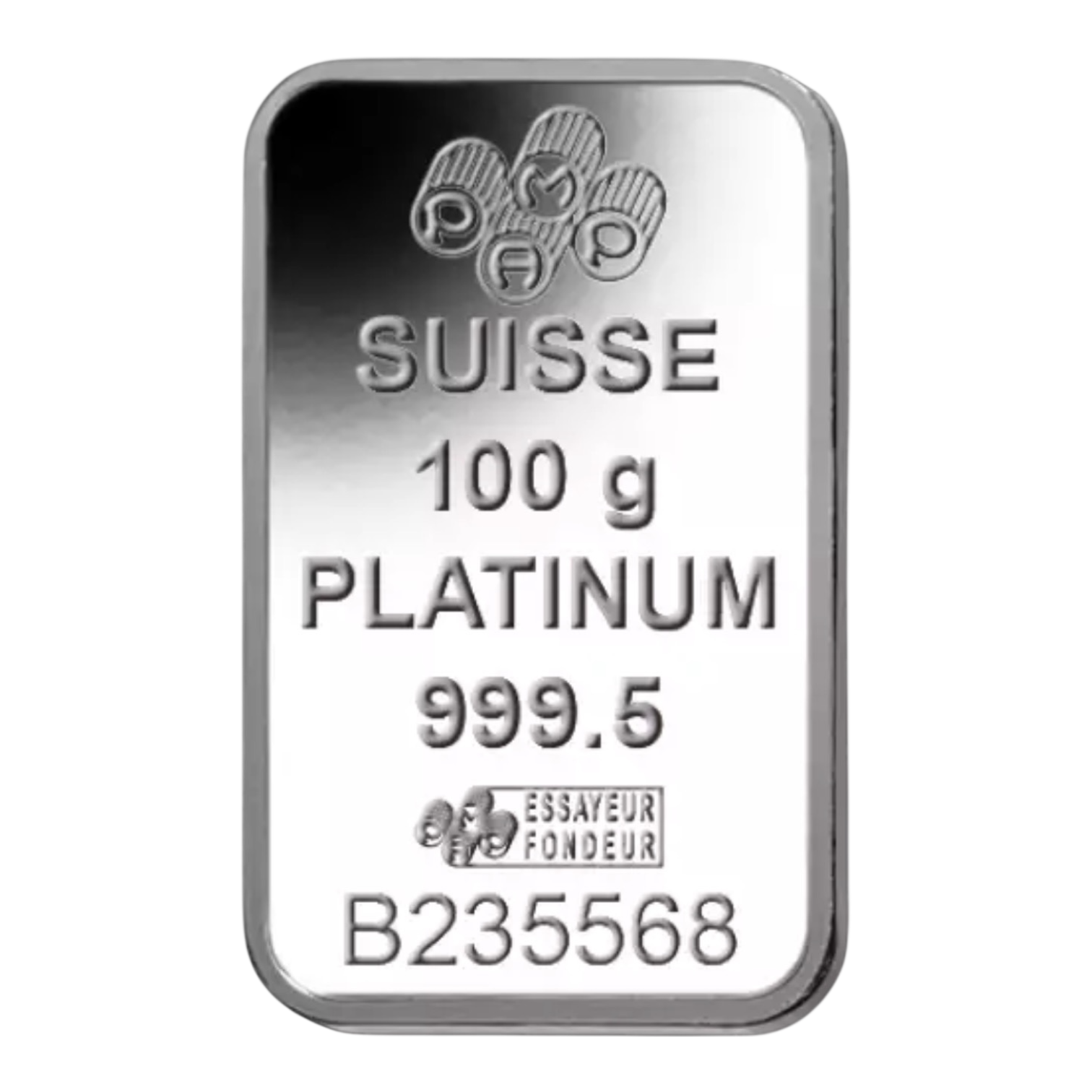 Lingot Platine Fin 100 Grammes Suisse